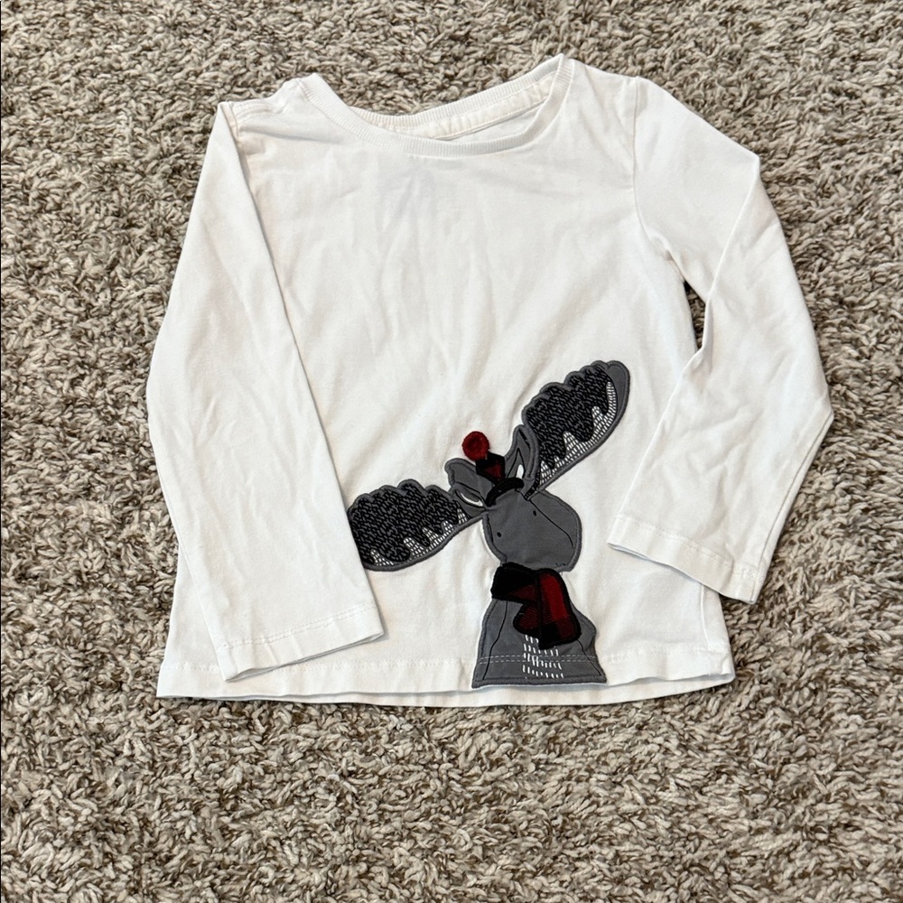 Kids White Long Sleeve Shirt with Moose Design